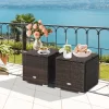 Costway 2PCS Patio Rattan Ottomans Seat Side Table Storage Box Footstool W/Cushions Navy