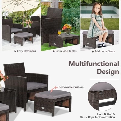 Costway 5PCS Patio Rattan Furniture Set Ottoman Cushioned W/Cover Space Saving Off White/Gray/Red/Turquoise 7 Costway 5PCS Patio Rattan Furniture Set Ottoman Cushioned W/Cover Space Saving Off White/Gray/Red/Turquoise - Image 7