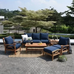 Abbington Teak Patio Ottoman With Cushion - Navy - Cambridge Casual