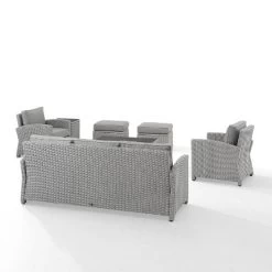 Bradenton 7pc Outdoor Wicker Sofa And Arm Chair Seating Set With Coffee Table, Side Table And 2 Ottomans - Gray/Gray - Crosley -Outdoor Garden GUEST 627656a6 6301 4996 8f29 79a6050e5105
