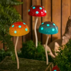 Evergreen 12.5"H Glow In The Dark Mushroom Plant Pick, Red- Fade And Weather Resistant Outdoor Decor For Homes, Yards And Gardens