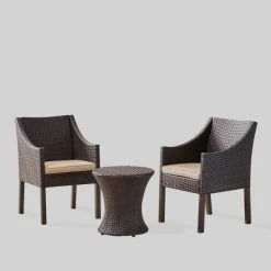 Sagan 3pc Wicker Patio Chat Set - Brown/Beige - Christopher Knight Home