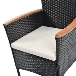 7pc Outdoor Wicker Dining Set With Acacia Wood Tabletop & Cushions - Beige - GODEER -Outdoor Garden GUEST 641133e0 17d3 4388 8016 9651618ae3f3