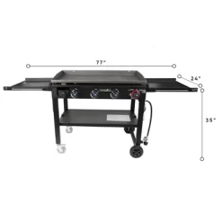 Razor Griddle 37 Inch Outdoor Steel 4 Burner Propane Gas Grill Griddle With Wheels And Top Cover Lid Folding Shelves For Home BBQ Cooking, Black -Outdoor Garden GUEST 64894b3f 5fac 4d17 9030 d6628b934fc3