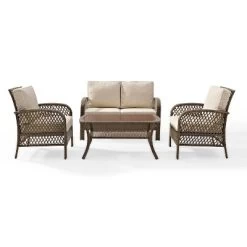 Tribeca 4pc Outdoor Wicker Conversation Set - Sand/Driftwood - Crosley -Outdoor Garden GUEST 657dd0d0 44e9 4b9a 9357 393f92bd296a