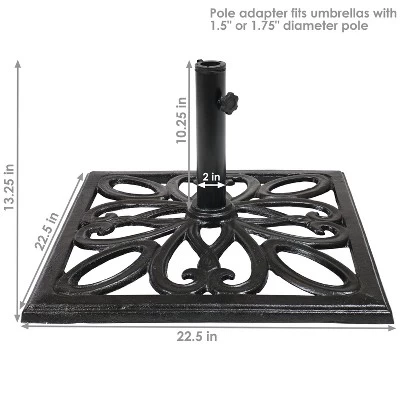 Sunnydaze Decor Sunnydaze Outdoor Heavy-Duty Cast Iron Decorative Imperial Geometric Design Square Patio Umbrella Base - 16" - Black 4 Sunnydaze Decor Sunnydaze Outdoor Heavy-Duty Cast Iron Decorative Imperial Geometric Design Square Patio Umbrella Base - 16" - Black - Image 4
