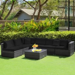 Costway 7PCS Patio Rattan Furniture Set Sectional Sofa Cushioned Garden