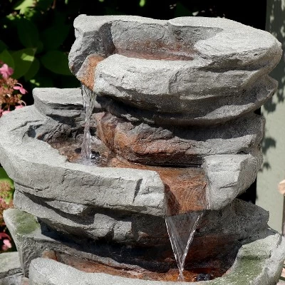 Sunnydaze Decor Sunnydaze 31"H Electric Polyresin And Fiberglass Lighted Cobblestone Waterfall Outdoor Water Fountain With LED Lights 4 Sunnydaze Decor Sunnydaze 31"H Electric Polyresin And Fiberglass Lighted Cobblestone Waterfall Outdoor Water Fountain With LED Lights - Image 4