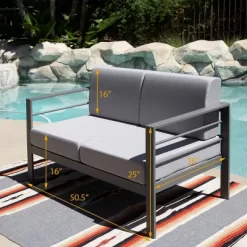 Patio Aluminum Outdoor Loveseat, Patio Sofa Couch Chair With Cushions (Grey) -Outdoor Garden GUEST 669482ad 4c9a 4979 8c37 84bf7d5dbfb3