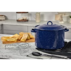 IMUSA 21qt Enamel On Steel Steamer Pot With Steaming Rack - Blue -Outdoor Garden GUEST 66a3a9e6 e52c 439b 93a3 bdeac7031537