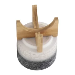 Sagebrook Home Round Ceramic Planter Pot With Wood Stand Gray/White -Outdoor Garden GUEST 6730e5ef 0f7a 4c28 a534 0ef33ef0dd70