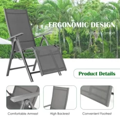 Costway Outdoor Foldable Reclining Chair Aluminum Frame 7-Position Adjustable -Outdoor Garden GUEST 67cc2740 78f2 481c 9d7f 60196da86748