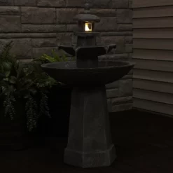 Sunnydaze Decor Sunnydaze 40"H Electric Polyresin 2-Tiered Pagoda Outdoor Water Fountain With LED Light -Outdoor Garden GUEST 687afd27 4365 48a7 9733 8f099d387f83