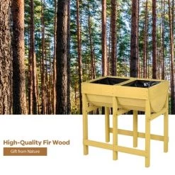 Costway Raised Wooden V Planter Elevated Vegetable Flower Bed Free Standing Planting With Liner -Outdoor Garden GUEST 69f48f8c db2d 4bda a90e 3c43355e4a61