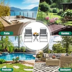 Costway 3PCS Outdoor Bistro Set Folding Table And Chairs Garden Deck Black -Outdoor Garden GUEST 6a9e8d74 8a1e 4987 a8e1 491a3fa8c8db