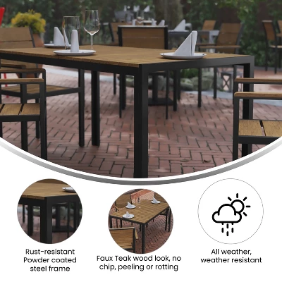 Flash Furniture Finch Commercial Grade Outdoor Dining Table 55" X 31" With Faux Teak Poly Slats And Metal Frame 5 Flash Furniture Finch Commercial Grade Outdoor Dining Table 55" X 31" With Faux Teak Poly Slats And Metal Frame - Image 5