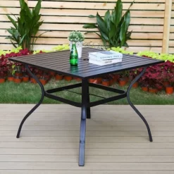 5pc Outdoor Dining Set With Swivel Sling Chairs & Metal Slat Square Table With 1.57" Umbrella Hole - Captiva Designs -Outdoor Garden GUEST 6b59c9f4 aea0 4f4b 8061 30c83e7f05c8