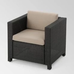 Puerta 5pc Wicker Sofa Chat Set - Dark Brown/Beige - Christopher Knight Home -Outdoor Garden GUEST 6b8bfd8d d72d 43f8 99ee 850300b86ddd