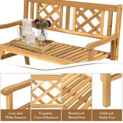 Costway Patio Outdoor Solid Wood Bench Folding Loveseat Chair Park Garden Deck Furniture 8 Costway Patio Outdoor Solid Wood Bench Folding Loveseat Chair Park Garden Deck Furniture - Image 8