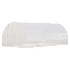 Outsunny Steel Frame Walk-In Tunnel Greenhouse, Large Garden Hot House Kit With 8 Roll-up Windows & Roll Up Door, White -Outdoor Garden GUEST 6c45f5e5 dd58 4875 810b 6a6c7e00daab