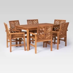 7pc Slatted Chevron Acacia Patio Dining Set - Saracina Home -Outdoor Garden GUEST 6c5a38cb 01f2 4a50 903c b27f64f7a8ce