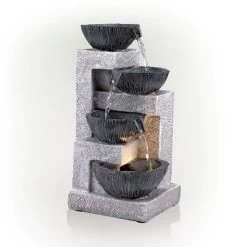 14" Cascading Bowl Tabletop Fountain With LED Lights Gray - Alpine Corporation -Outdoor Garden GUEST 6ccbbc9c 0aca 436c 922f eb8e3ff67008