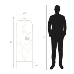 Garden Trellis-For Climbing Plants- 46-Inch White Decorative Leafy Vine & Butterfly Metal Panel-For Roses, Vegetable Plants & Flowers By Pure Garden