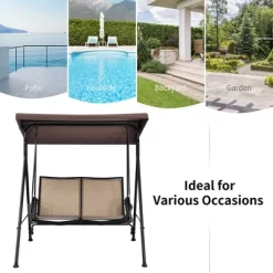 Costway 2 Seat Patio Porch Swing With Adjustable Canopy Storage Pockets Brown -Outdoor Garden GUEST 6e69b087 0060 4c41 b878 f7eb0121cfc3