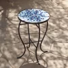 Teal Island Designs Modern Black Round Outdoor Accent Side Table 14" Wide Multi Blue Mosaic Tabletop For Front Porch Patio House Balcony