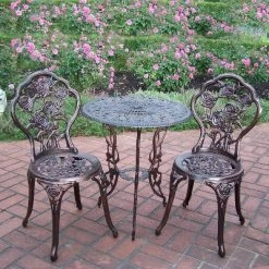 3pc Rose Cast Metal Set With Cast Aluminum Table Top & Chairs - Oakland Living