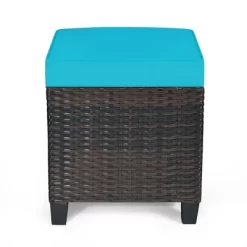 Costway 2PCS Patio Rattan Ottoman Cushioned Seat W/ Foot Rest Turquoise -Outdoor Garden GUEST 706ac5e9 809d 4476 adc9 aadcbd4083e1