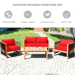 Costway 8PCS Wooden Patio Furniture Set Cushioned Sofa W/Rope Armrest WhiteTurquoiseRed -Outdoor Garden GUEST 709bc6b2 df95 43f1 b1c3 73c470e3710b