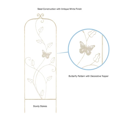Garden Trellis-For Climbing Plants- 46-Inch White Decorative Leafy Vine & Butterfly Metal Panel-For Roses, Vegetable Plants & Flowers By Pure Garden 2 Garden Trellis-For Climbing Plants- 46-Inch White Decorative Leafy Vine & Butterfly Metal Panel-For Roses, Vegetable Plants & Flowers By Pure Garden - Image 2