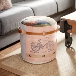 Cotton Pouf Featuring A Screenprinted Bicycle Illustration With Script - Olivia & May -Outdoor Garden GUEST 7131ebde 102a 459b 8ac5 c81c94fefd62