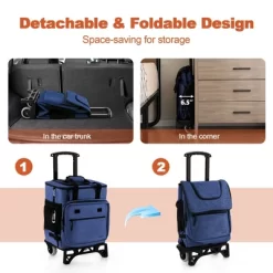 Costway 50-Can 3-in-1 Insulated Rolling Cooler With Adjustable Handle & Bottom Plate Blue/Grey -Outdoor Garden GUEST 71f78aa4 336d 4d15 8cc9 a15cb0641836