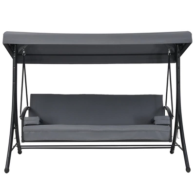 Costway Patio 3-Seat Porch Canopy Swing Converting Grey Cushion Pillow Adjust 8 Costway Patio 3-Seat Porch Canopy Swing Converting Grey Cushion Pillow Adjust - Image 8