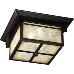 Franklin Iron Works Mission Flush Mount Outdoor Ceiling Light Fixture Walnut Bronze 15" Frosted Cream Glass Damp Rated For Exterior House -Outdoor Garden GUEST 72b900bb c11c 4cd7 8b2c 0df0519773d0