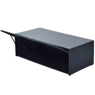 6pc Wicker Patio Conversation Set With Sofa, Arm Chairs, Ottomans & Coffee Table - Black/Beige - GODEER 14 6pc Wicker Patio Conversation Set With Sofa, Arm Chairs, Ottomans & Coffee Table - Black/Beige - GODEER - Image 14