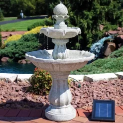Sunnydaze Decor Sunnydaze Outdoor 2-Tier Solar Powered Water Fountain With Battery Backup And Submersible Pump - 35"