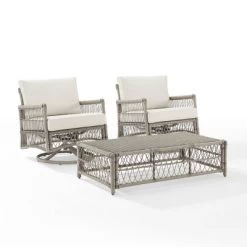 3pc Thatcher Outdoor Steel Conversation Set Creme/Driftwood - Crosley -Outdoor Garden GUEST 744e2edb b935 447d 8d31 624b64cefdcb