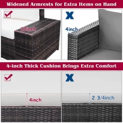 Costway 6PCS Rattan Furniture Set Conversation Cushioned Sofa Armrest Garden TurquoiseWhite -Outdoor Garden GUEST 7526eb60 6a22 4aca 9922 8bb63d644e48