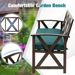 Costway Outdoor Garden Park Bench With Padded Cushion Wood Grain Coated Heavy Duty Frame -Outdoor Garden GUEST 75341ff5 7b27 491a aadd ad899cb30c23