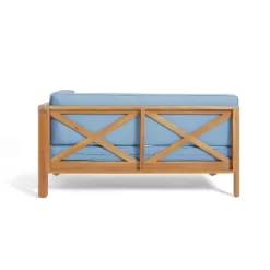 2pc Brava Outdoor Acacia Wood Right Arm Loveseat & Coffee Table With Cushion Teak/Blue - Christopher Knight Home -Outdoor Garden GUEST 7573dab1 e8d2 4c3c 9d61 31f3721182a5