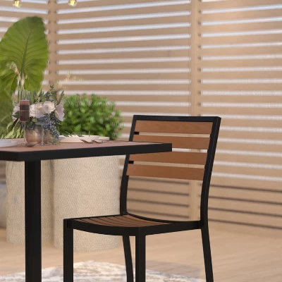 Merrick Lane 3 Piece Patio Table And Chairs Set Faux Teak Wood And Metal Indoor/Outdoor Table And Chairs With All-Weather Purpose 8 Merrick Lane 3 Piece Patio Table And Chairs Set Faux Teak Wood And Metal Indoor/Outdoor Table And Chairs With All-Weather Purpose - Image 8