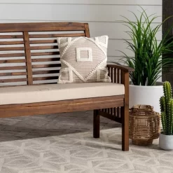 Ravenscroft Modern Boho Acacia Wood Slatted Outdoor Loveseat With Cushion - Saracina Home -Outdoor Garden GUEST 762dd77f e412 406a b274 83d025f6813d