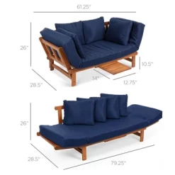 Best Choice Products Outdoor Convertible Acacia Wood Futon Sofa W/ Pullout Tray, 4 Pillows, All-Weather Cushion - Navy -Outdoor Garden GUEST 762e0155 9033 420f bf1c 8181a03e3d8e