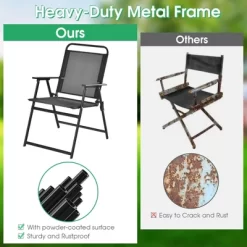 Costway 2pcs Patio Folding Chairs Heavy-Duty Metal Frame Armrests Portable Outdoor -Outdoor Garden GUEST 7673df7e 0589 4c28 8a8f c3eb9641a974