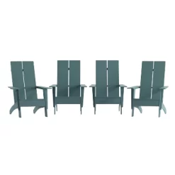 Emma And Oliver Set Of 4 Modern Dual Slat Back Indoor/Outdoor Adirondack Style Chairs