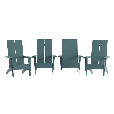 Emma And Oliver Set Of 4 Modern Dual Slat Back Indoor/Outdoor Adirondack Style Chairs 1 Emma And Oliver Set Of 4 Modern Dual Slat Back Indoor/Outdoor Adirondack Style Chairs