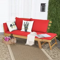 Costway Patio Convertible Sofa Daybed Solid Wood Adjustable Thick Cushion TurquoiseRed White -Outdoor Garden GUEST 7888157e 68f9 4466 a285 64173ae3c970